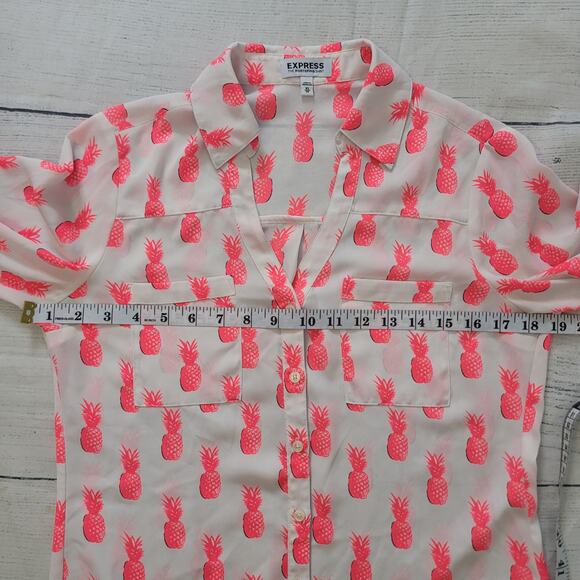Express Size XS Portofino Shirt Neon Pink Pineapple Print Button Front - Picture 5 of 8